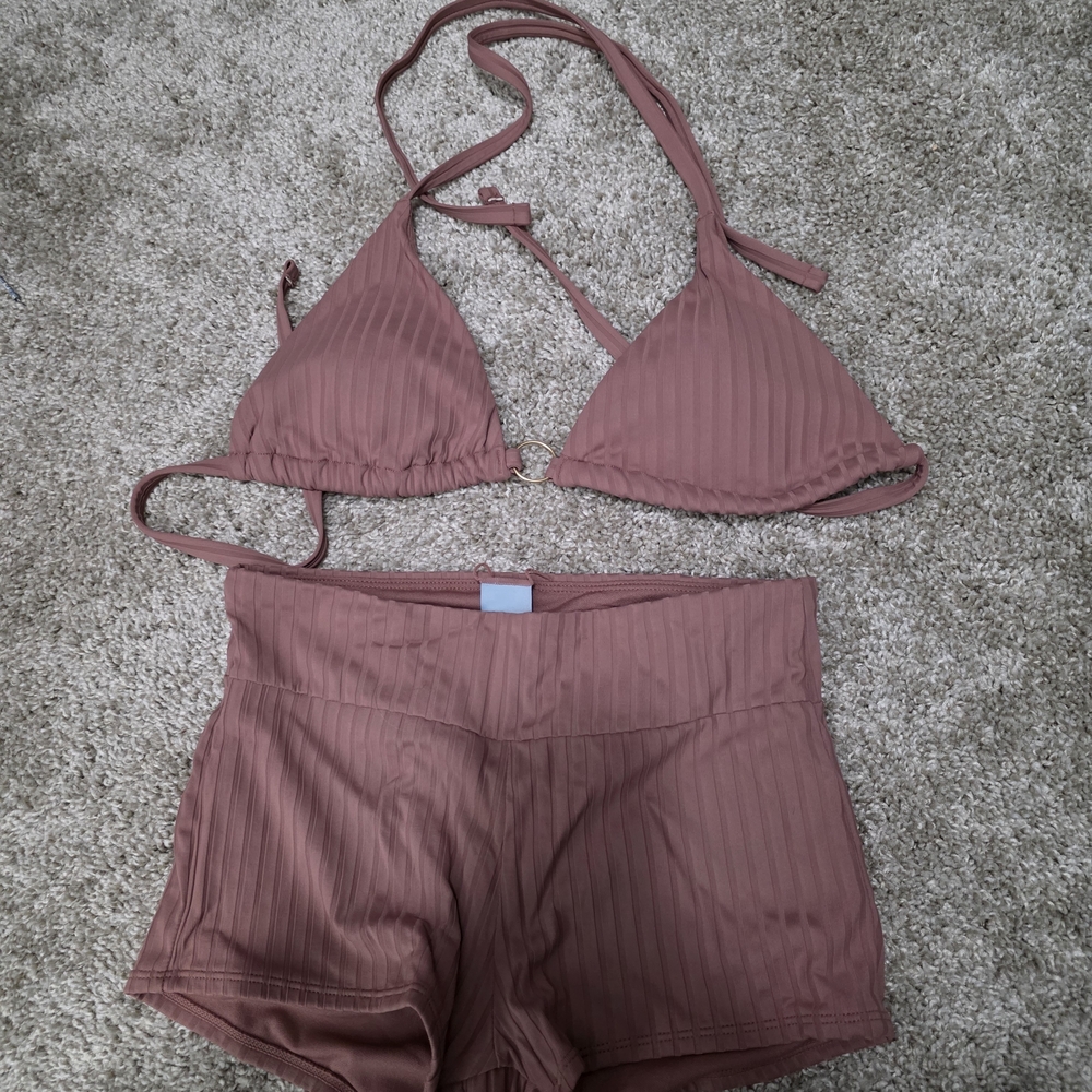 Shade & Shore Ribbed Bikini in Dusty Rose